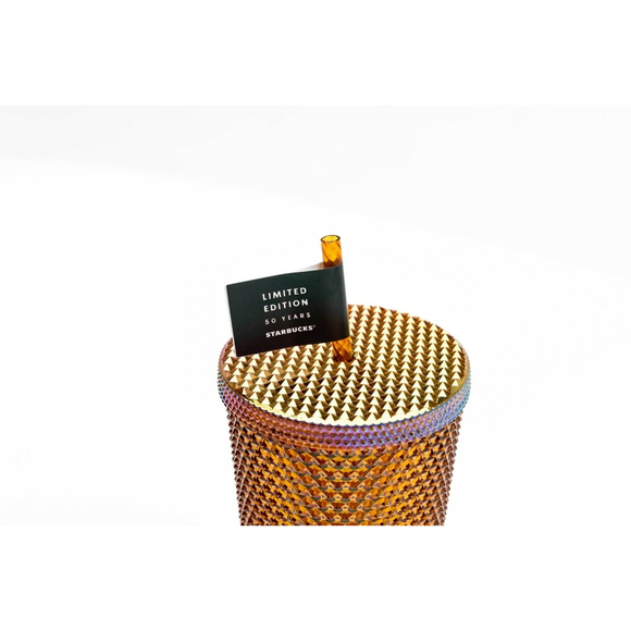 Limited Edition Starbucks 2021 50th Anniversary Gold Tumbler 24 oz. Cold Cup - Picture 8 of 10